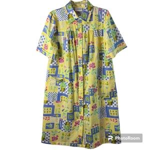 Vintage 1970’s National House Dress Small Womens Yellow Garden Housecoat